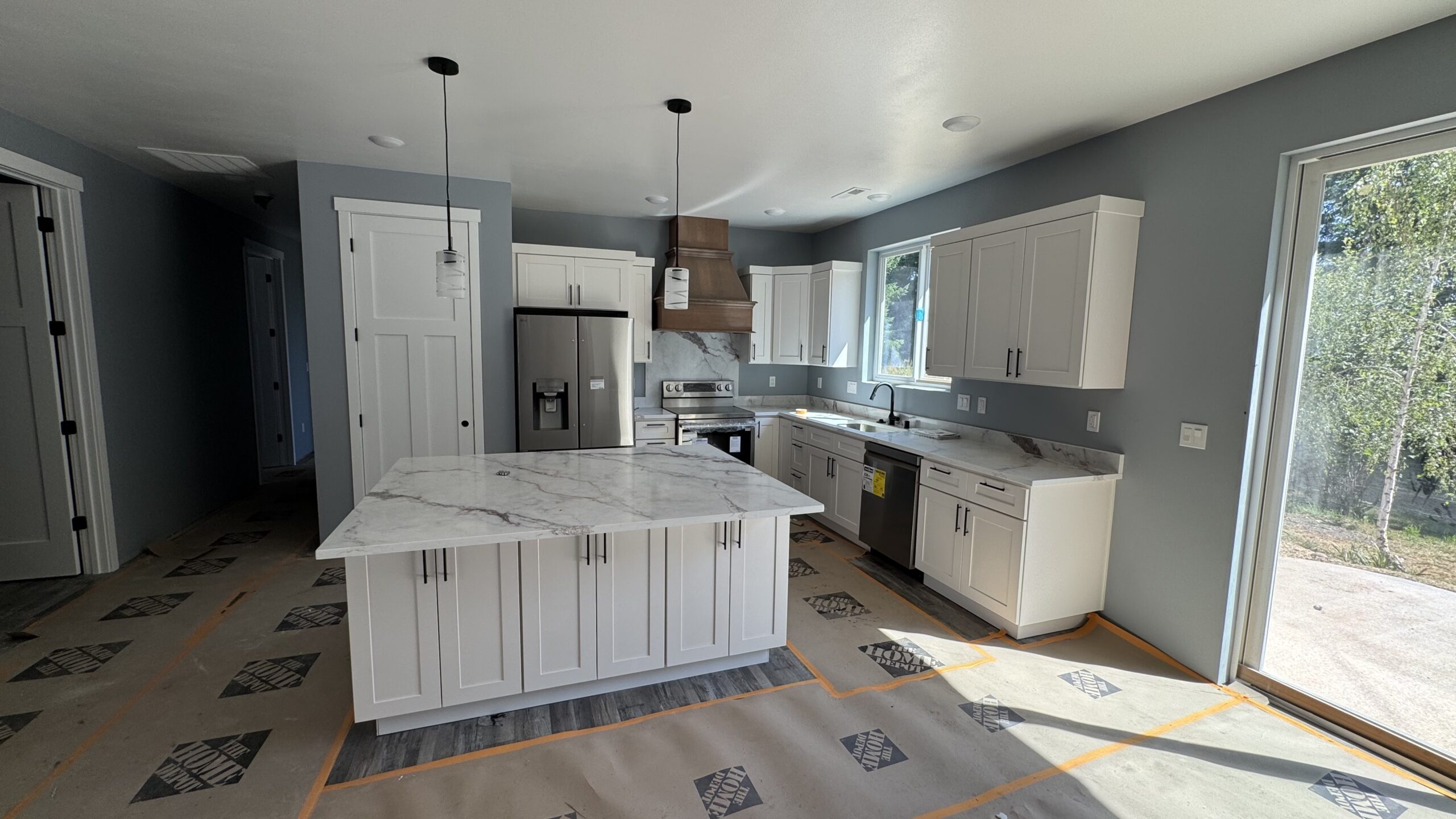 New kitchen construction marble